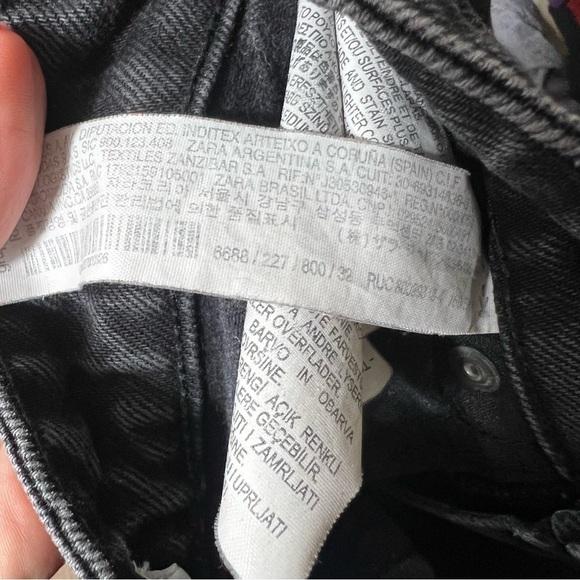 Zara High Waisted Distressed Ripped Knee Wide Leg Full Length Jeans In Black - Picture 9 of 11